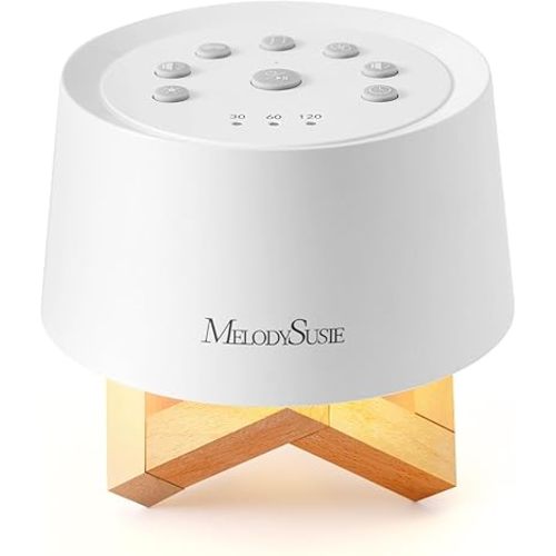 MelodySusie Rechargeable White Noise Machine for Sleep Travel & Salon with Wooden Stand, Sound Machine with 31 Soothing Sounds, Multi-Night Light, 32 Volumes & 4 Timers for Baby Adult