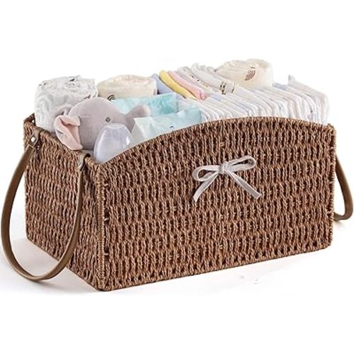 HBlife Diaper Caddy Organizer, Hand-Woven Storage Basket for Diapers & Baby Essentials - Elegant Curved Design, Ideal Gift for Baby Shower & Registry Must-Have
