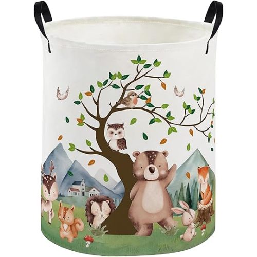 Kids Laundry Basket Animal Hamper for Nursery Woodland Hamper Cute Kids Storage Bin Organizer Room Decor for Home(Tree animal)