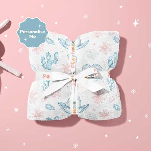 Personalized Baby Girl Blanket Gift for Newborn Girl Custom Name Blanket Gift Western Baby Shower Gift Pink Coastal Cowgirl Nursery Keepsake
