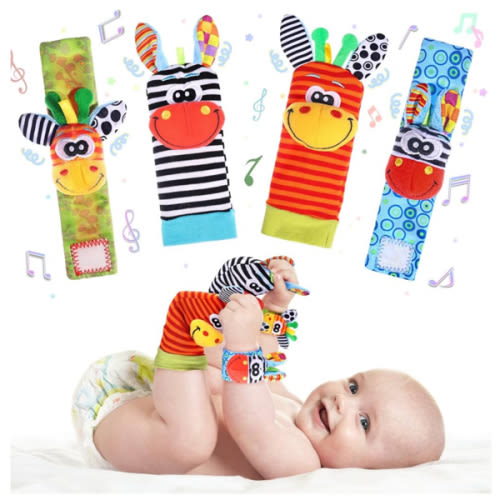 Wrist Rattle Foot Finder Socks Set for Baby Arm Hand Rattle Feet Leg Ankle Socks Newborn Soft Sensory Toys Baby Socks Newborn Rattles Toys Easter Gifts 0-3 6-12 Months Infant Girl Boy