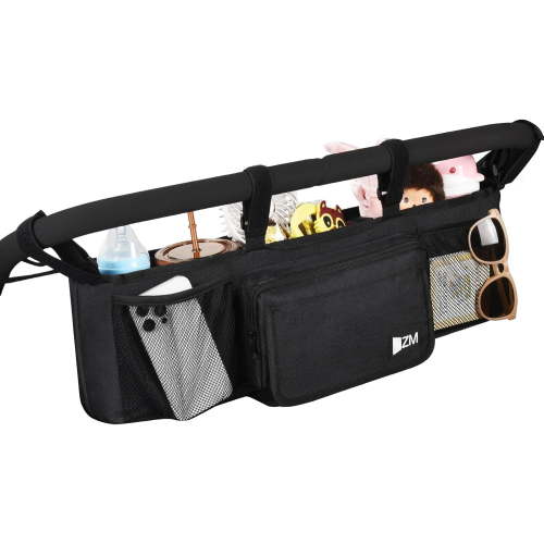 Double Stroller Organizer for Bob Duallie and Baby Jogger City Mini GT2, Double Baby Stroller Accessories with 2 Cooler Pockets, Parent Console Double Jogging Stroller Organizer(Empty Bag)