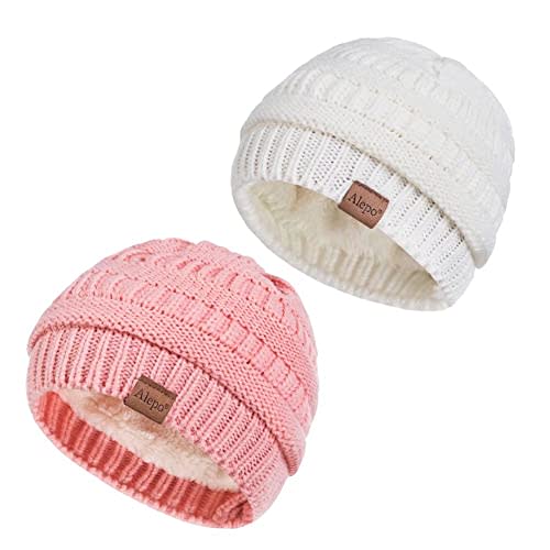 Alepo 3 Pack Baby Beanie Hats for Girls Boys, Soft Warm Fleece Lined Baby Winter Hat for Newborn Infant Toddler Kids