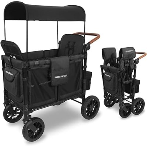 WonderFold Wagon W2 Luxe Pro Double Seater Stroller Wagon - Jet Black