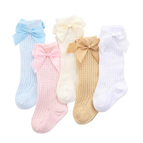 Ashmyova Baby Girls Knee High Mesh Socks Breathable Infants Toddlers Bowknot Dress Socks