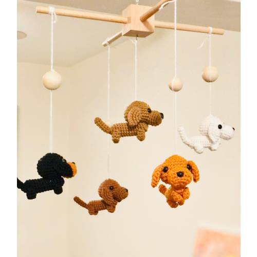 Sausage Dog Baby Mobile, Crochet Sausage Dog Baby mobile, Crochet Dog baby mobile, Lamb baby mobile, Sausage Dog Nursery