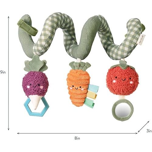 Itzy Ritzy Spiral Car Seat & Stroller Activity Toy - Stroller & Car Seat Toys for Ages 0 Months and Up - Hanging Toys Include Dangling Ring, Mirror and Textured Ribbons (Veggie)