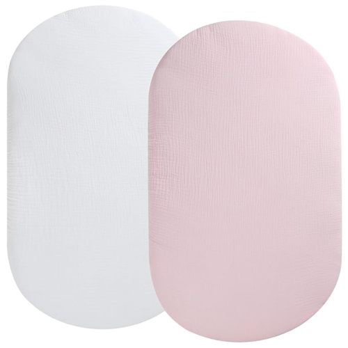 Muslin Bassinet Sheet Compatible with UPPAbaby Bassinet, 2 Pack Cotton Stylish Boho Fitted Bassinet Sheets