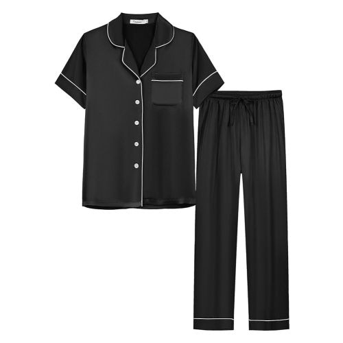 YIMANIE Womens Pajamas Silk Satin Pajama Sets for Women Soft Button Down Womens Loungewear Set with Pockets