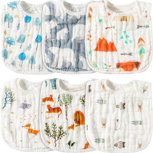 Zainpe 6Pcs Snap Muslin Cotton Bibs for Baby