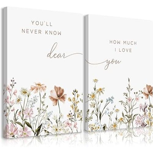 Girl Nursery Floral Wall Art Decor Boho Wildflower Canvas Wall Decor Baby Girl Room Flower Poster Vintage Nursery Botanical Art Prints Coastal Pictures for Toddler Bedroom 12x16x2 Inch Ready to Hang