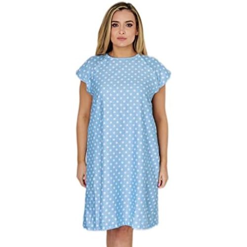 Hospital Gown for Women Labor & Delivery, 100% Cotton Easy Snap Back Closure, Shoulder Snap Polkadot Patient Gown
