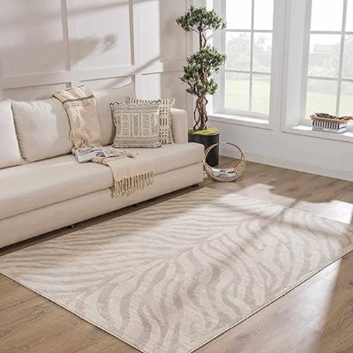 BoutiqueRugs Beige Zebra Contemporary 4x6 Area Rug Light Gray Taupe Animal Print Living Room Bedroom Dining Room Home Office Apartment 3'11" x 5'7" Stain Resistant Non-Shedding Pet Friendly