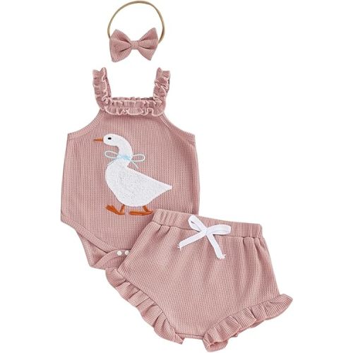 Baby Girl Clothes Infant Sleeveless Romper Bodysuit + Ruffle Bloomers Shorts+Headband Newborn Summer Outfits Set