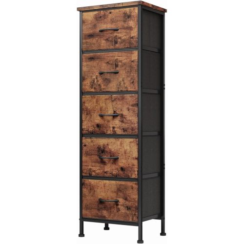 Fixwal Tall Dresser for Bedroom, Closet Organizers and Storage Tall Fabric Dresser for Closet, Drawer Organizer with 5 Drawers, Bedroom Furniture, Rustic Brown