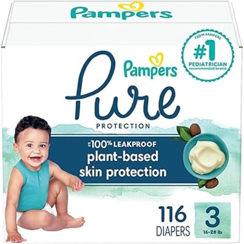 Pampers Pure Protection Diapers - Size 3, 116 Count, Hypoallergenic Premium Disposable Baby Diapers