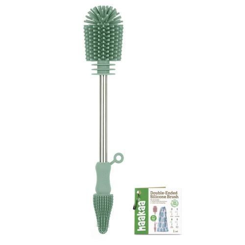 haakaa Cleaning Brush Silicone Bottle Brush Double-Ended Soft Silicone Bristles for Breast Pumps, Breast Milk Collectors, Baby Bottles, Teats, Breastmilk Storage Bags, Detachable - Pea Green-1pk