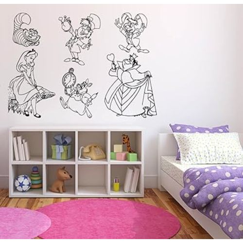 Wall Sticker Decals Alice in Wonderland Cartoon Rabbit Tea Time Cheshire Cat Girl Nursery Bedroom 1401b