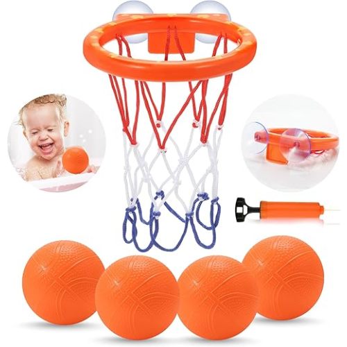 Bath Toys,Mold Free Bath Basketball Hoop for Kids Ages 1-3,Bathtub Basketball Hoop for Babies and Toddlers,Strong Suction Cup Basketball Hoop & 4 Soft Balls Set for Boys Girls,Tub Toys for Kids 4-8