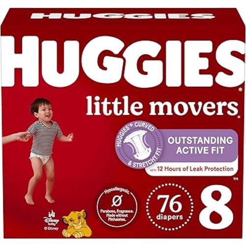 Huggies Size 8 Diapers, Little Movers Baby Diapers, Size 8 (46+ lbs), 76 Count, Packaging May Vary