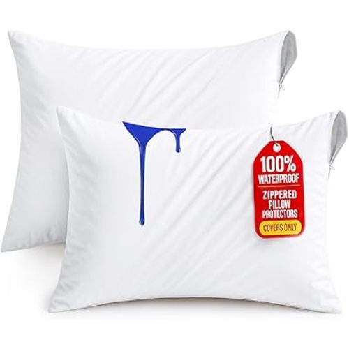 Utopia Bedding Waterproof Pillow Protectors Zippered Toddler Size (2 Pack, White), Zippered Pillowcases, Bed Bug Proof Pillow Encasement Covers 13 x 18 Inches