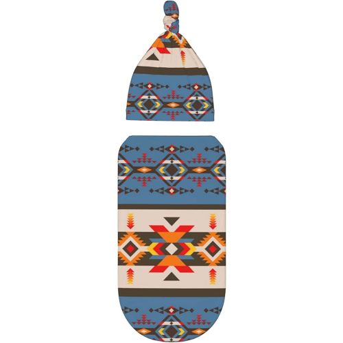 Western Baby Stuff Native American Aztec Navajo Newborn Baby Swaddle Blanket Soft Wrap Sleep Sack with Beanie Hat Gifts for Boy Girl