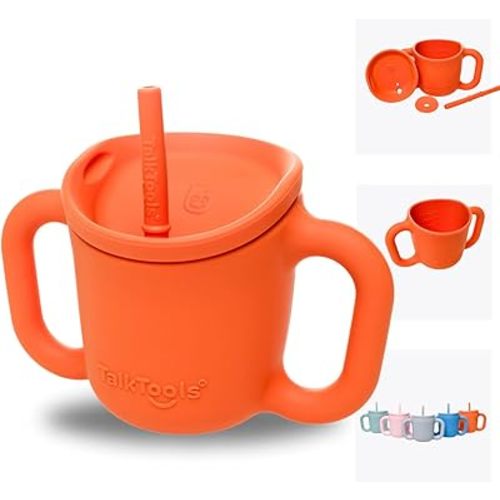 TalkTools ITSY Silicone Training Cup – Mini Straw Cup for Baby - Anti Leak, Spill Proof and BPA Free Cup with Straw Insertion for Kids (Tangerine)