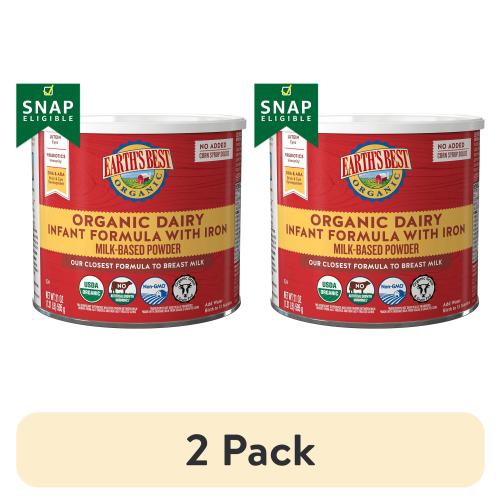 (2 pack) Earth's Best Organic Dairy Powder Baby Formula with Iron DHA & ARA, 21 oz Canister