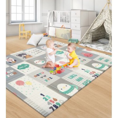 RELOIVE Foldable Baby Play Mat, 79x59" Waterproof Anti-Slip Foam Mat w/Travel Bag, Reversible for Floor & Travel