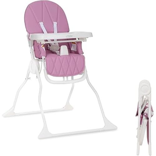 Dream On Me Snack and Stow Baby High Chair in Mauve - Easy to Fold and Store, Portable Travel Chair With Removable and Three Position Adjustable Tray
