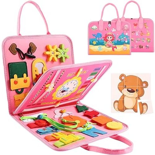 Busy Board Montessori Toy for Toddlers, Educational Learning Activity Sensory Board, Developing Fine Motor Skills, Travel Toy, Gift for Boys & Girls