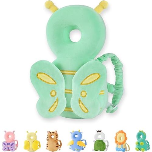 JunNeng Baby Head Protector Backpack, Toddler Fall Head Protection Cushion, Green Butterfly