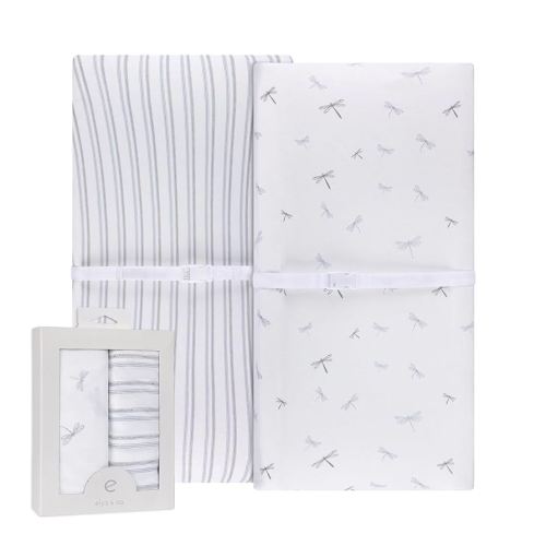 Ely’s & Co. Changing Pad Cover, Diaper Changing Table Sheets, 2 Pack, Cradle Sheet Set for Baby Boys, 100% Jersey Knit Cotton, Blue Dragonfly + Stripe Collection, 32”x16”x5”