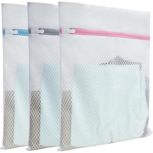 Mesh Laundry Bags for Delicates – 3 Pack (12”×16”) with Color-Coded Zippers, Protects Clothes from Damage, Breathable Honeycomb Mesh, Washer & Dryer Safe bags - Ideal for Bras, Lingerie & Socks