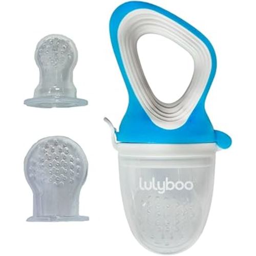 Lulyboo Baby Self-Feeding Feeder with 3-Stage Silicone Nipples | BPA-Free, Mess-Free Mesh Pouch, Ergonomic Handle for Toddler and Infant, Teething Aid, Introduces Fruits & Purees, Easy to Clean