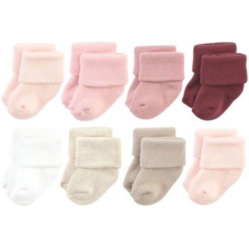 Hudson Baby Infant Girl Cotton Rich Newborn and Terry Socks, Solid Pink Neutral, 6-12 Months