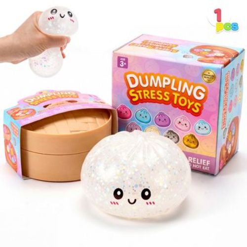 Joyfy Silver Glitter Dumpling Squishy, Squeeze Stress Balls, Quick-Rising Squishy Fidget Sensory Toy for Adults and Kids, Birthday Gifts, Party Favors