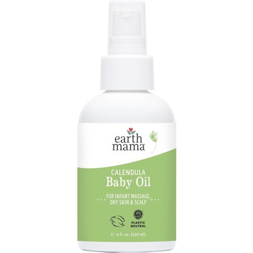 Earth Mama Calendula Baby Oil | Massage Oil for Newborn Skin Care, Dry Skin & Scalp Moisturizer, Fragrance Free, 4-Fluid Ounce - 4 Fl Oz (Pack of 1)