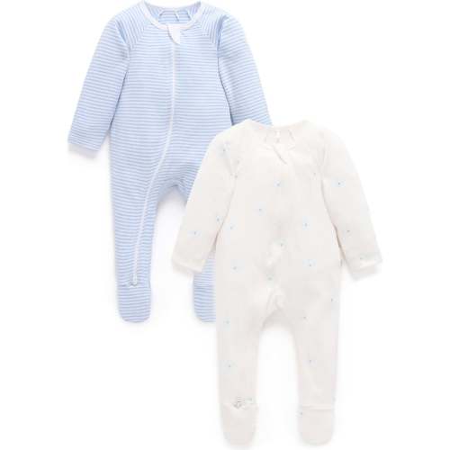 2 Pack Zip Coverall Pale Blue Bear Pack - Purebaby Sleepwear | Maisonette