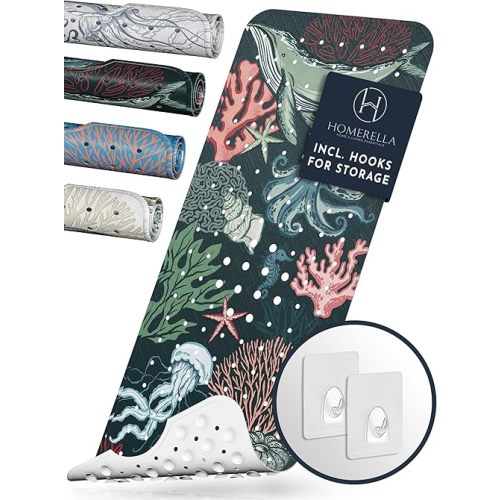 Homerella Baby Bath Tub Mat | Anti Mold Mildew Resistant Non Slip Kids and Adult Bath Tub Shower Mats | 40x16 inch Long with Suction Cups for Secure Grip Hooks for Storage & Drying | Machine Washable