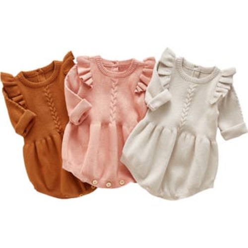 Lizzie Ruffle Sleeve Knit Cotton Bodysuit, 0-3M