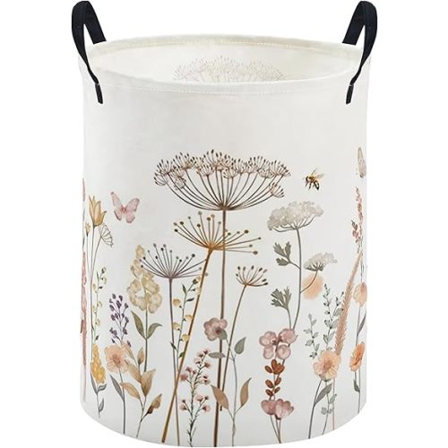 ESSME Kids Laundry Basket,Flower Hamper Collapsible Canvas Waterproof Storage Bin for Girls, Cute Hamper,Gift Baskets(Flower cluster)