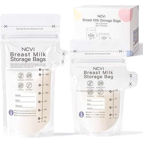 NCVI 4+7 oz Breastmilk Storage Bag Freezer for 0-3 Months, Breast Milk Feeding Bag with Temp-Sensing, Doubled-Sealed, Self Standing, Easy Pour Spout, BPA-Free, 4oz(70count)+7oz(30count)