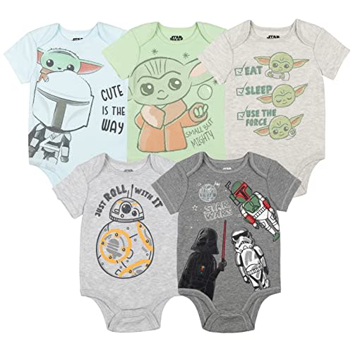 STAR WARS Chewbacca C-3PO R2-D2 Darth Vader Yoda 5 Pack Short Sleeve Bodysuits Newborn to Infant