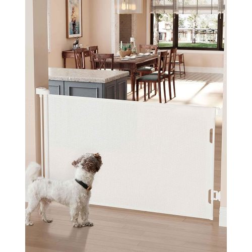 Cumbor Baby Gate Retractable Gates for Stairs, Mesh Dog Gate for The House, Wide Pet Gate 33" Tall, Extends to 55" Wide, Long Child Safety Gates for Doorways, Hallways, Cat Gate Indoor/Outdoor(White)
