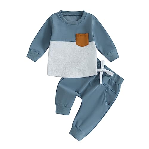 Toddler Baby Boy Fall Winter Outfit Contrast Color Long Sleeve Sweatshirts Stretch Jogger Pants Newborn Clothes Set