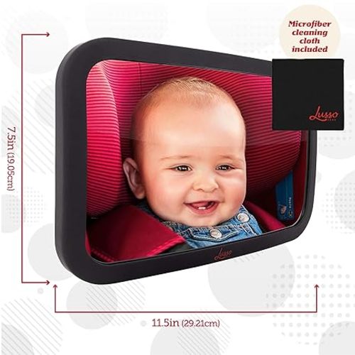 Lusso Gear Baby Backseat Mirror for Car. Largest and Most Stable Mirror with Premium Matte Finish, Crystal Clear View of Infant in Rear Facing Car Seat - Secure and Shatterproof (Black) - 1-Pack Black
