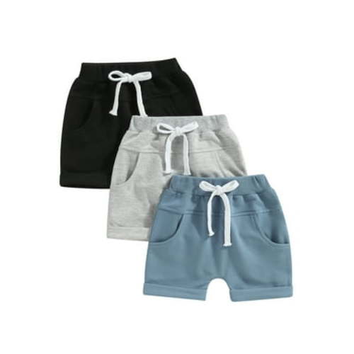 Bagilaanoe 3 Pack Toddler Baby Boys Shorts 6M 12M 18M 24M 3T Kids Casual Summer Solid Color Drawstring Short Pants