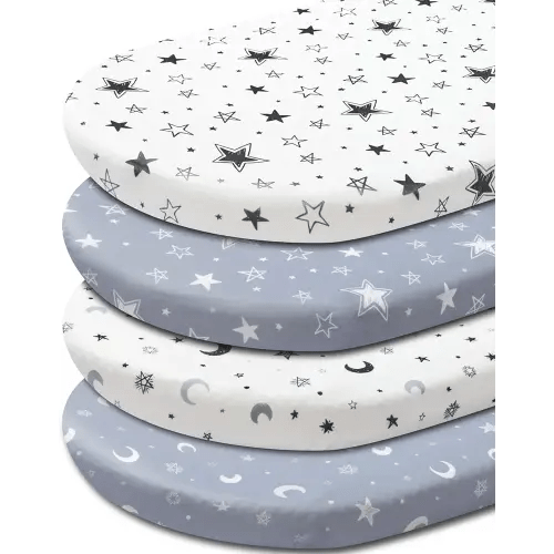 4 Pack Star and Moon Neutral Unisex Fitted Baby Sheets Set for Baby Boys or Girls (Bassinet Sheets)