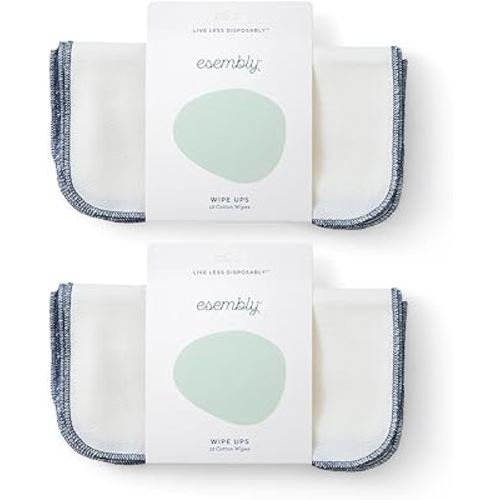 Esembly Wipe Ups, Organic Cotton Reusable Baby Wipes, Soft and Sturdy Washable Cloth Diaper Wipes, One Size, 2 x 12-pk (24 wipes)